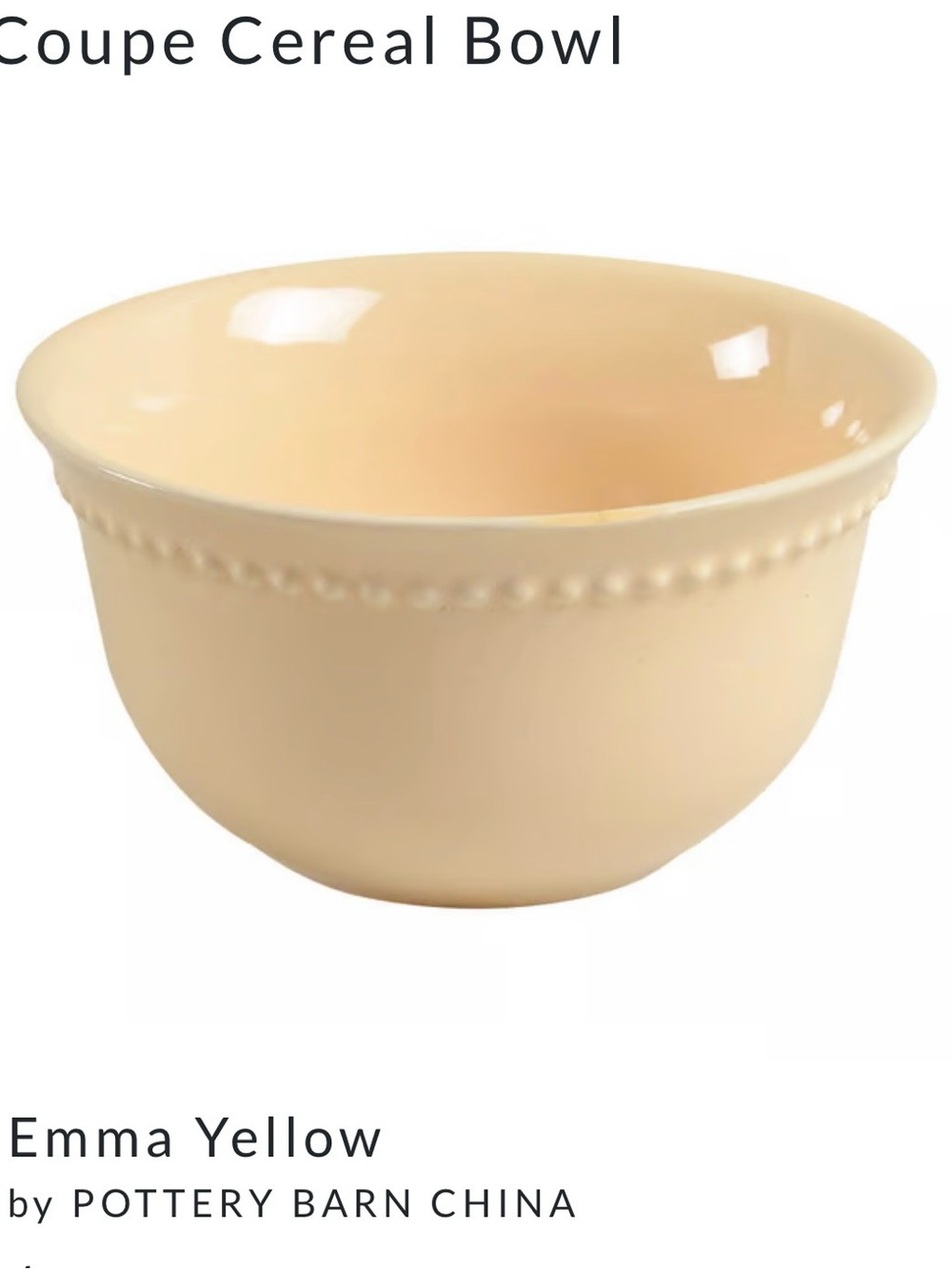 Pottery Barn Emma Yellow Coupe Cereal Bowls (Set of 3)